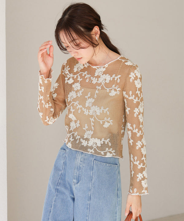 刺繍透かし編みトップス