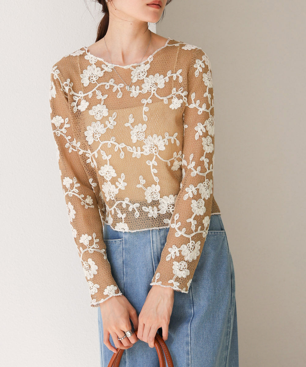 刺繍透かし編みトップス