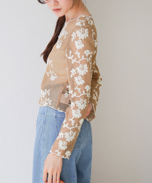 刺繍透かし編みトップス