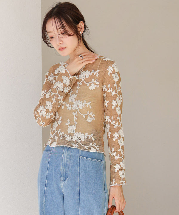 刺繍透かし編みトップス