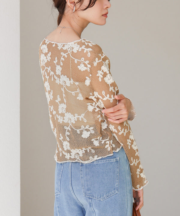 刺繍透かし編みトップス