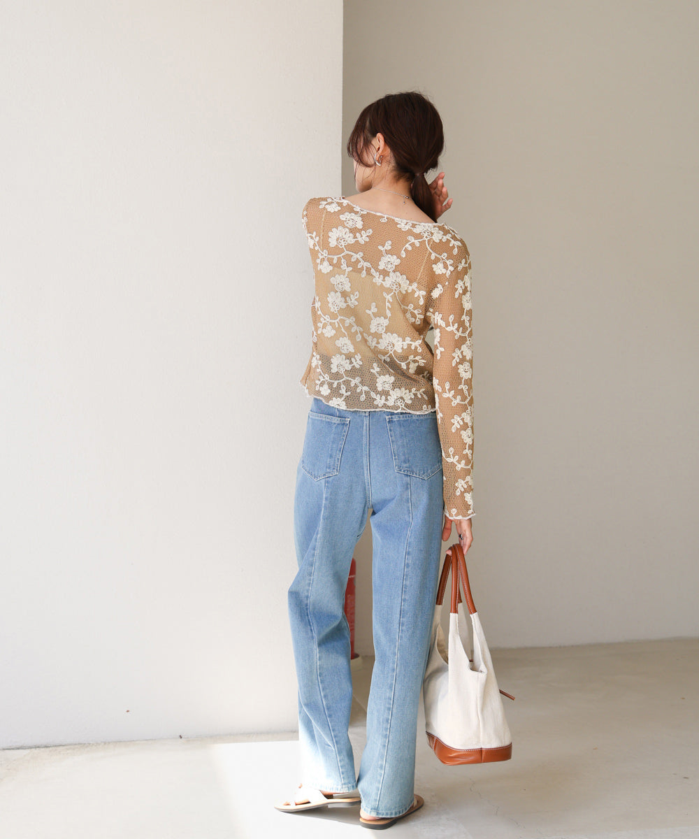 刺繍透かし編みトップス