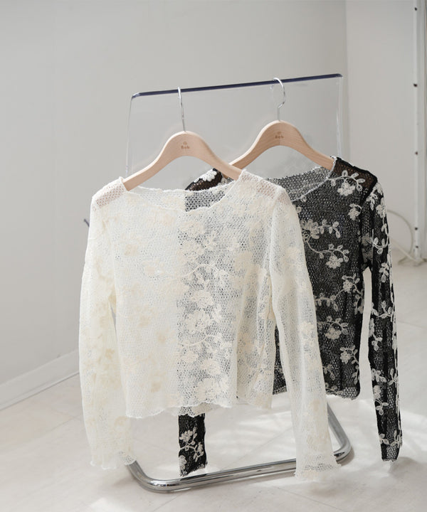 刺繍透かし編みトップス