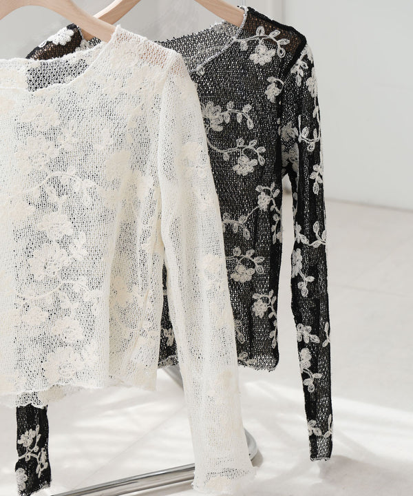 刺繍透かし編みトップス