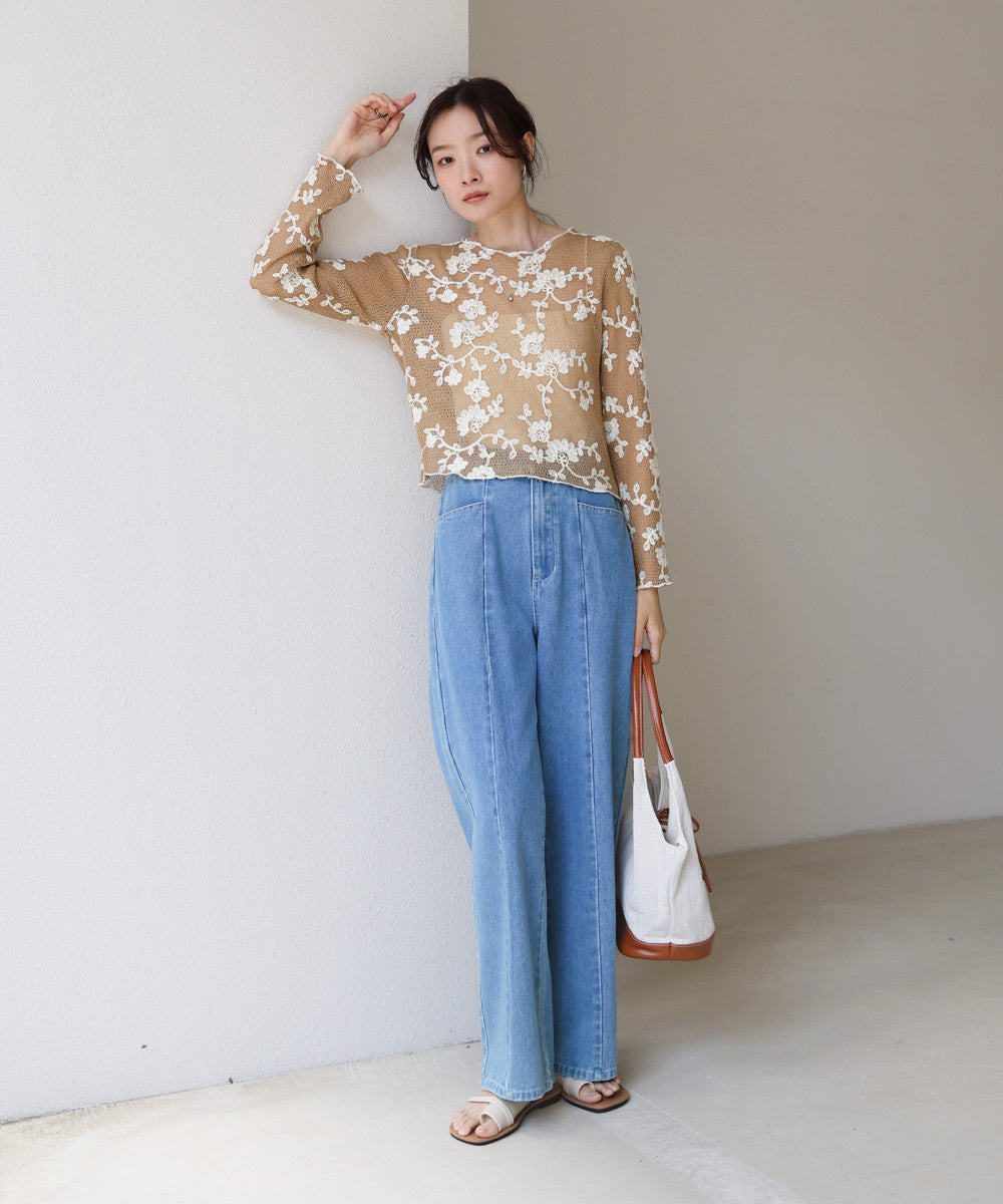 刺繍透かし編みトップス