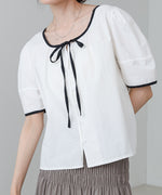 パイピングリボンブラウス