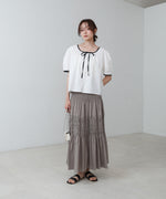 パイピングリボンブラウス