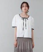 パイピングリボンブラウス