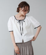 パイピングリボンブラウス