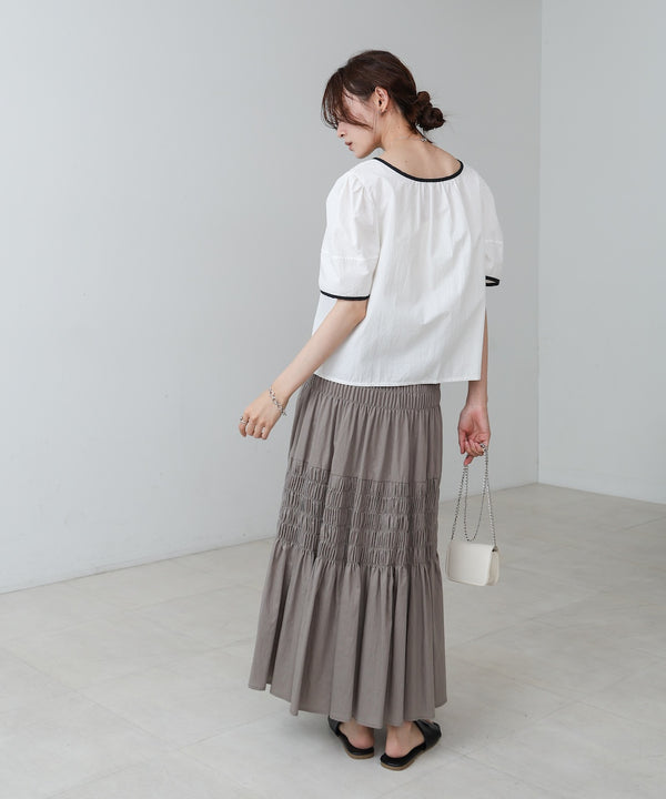 パイピングリボンブラウス