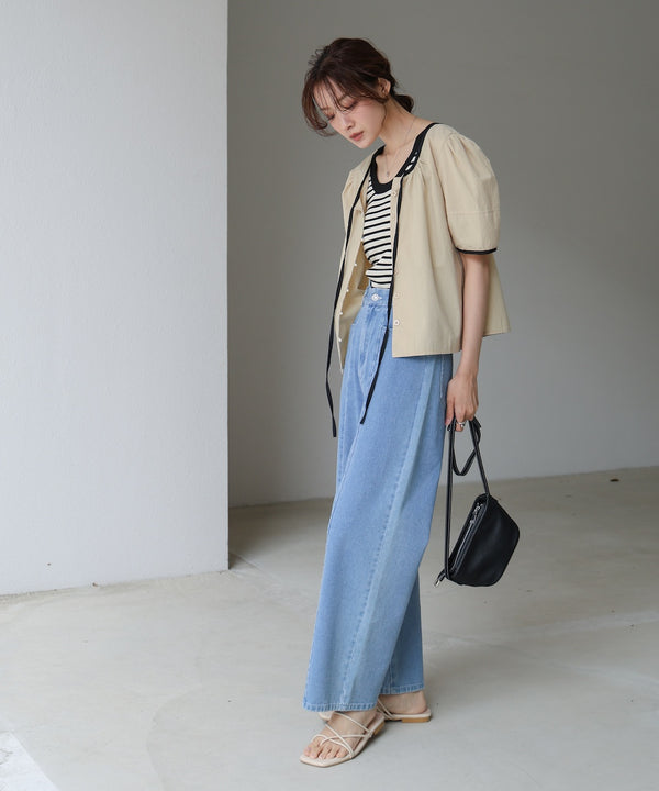 パイピングリボンブラウス