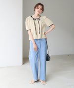 パイピングリボンブラウス