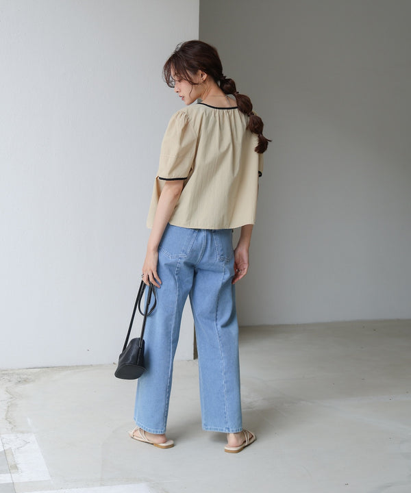 パイピングリボンブラウス