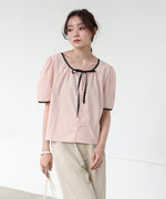 パイピングリボンブラウス