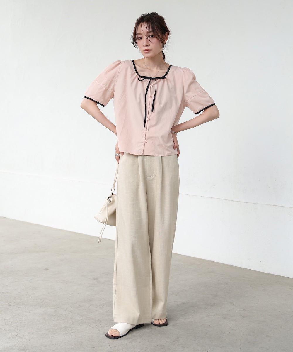 パイピングリボンブラウス