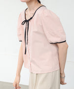 パイピングリボンブラウス