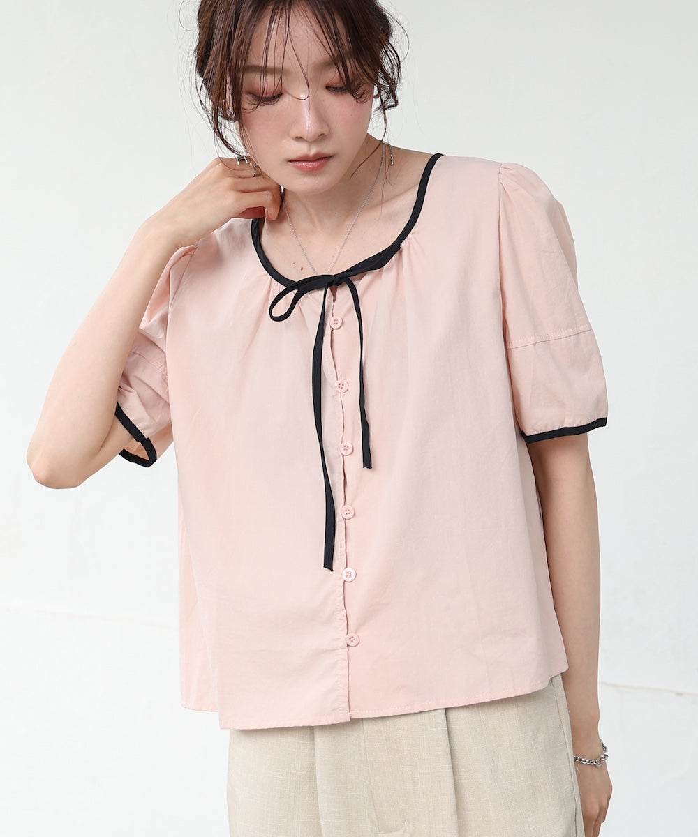 パイピングリボンブラウス