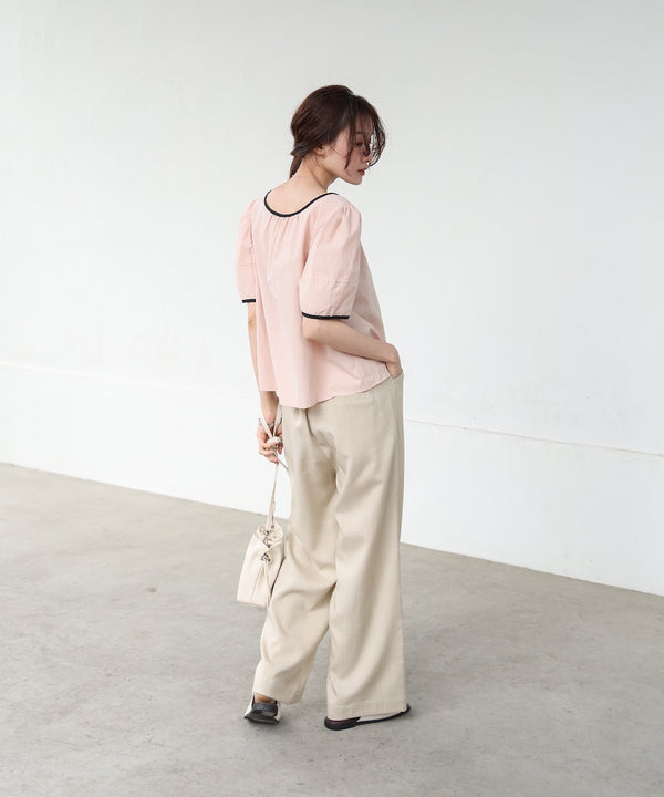 パイピングリボンブラウス