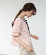 パイピングリボンブラウス