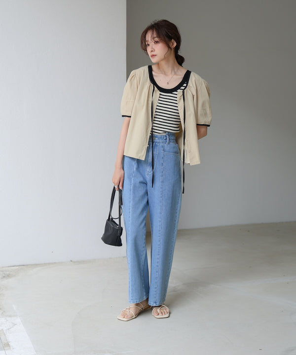 パイピングリボンブラウス