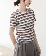 マルチボーダーサイドシャーリングＴシャツ