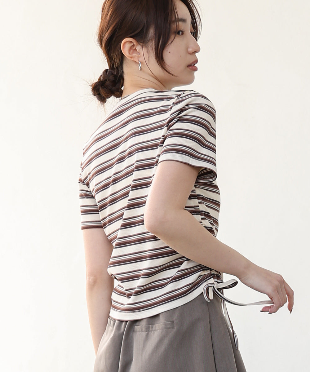 マルチボーダーサイドシャーリングＴシャツ