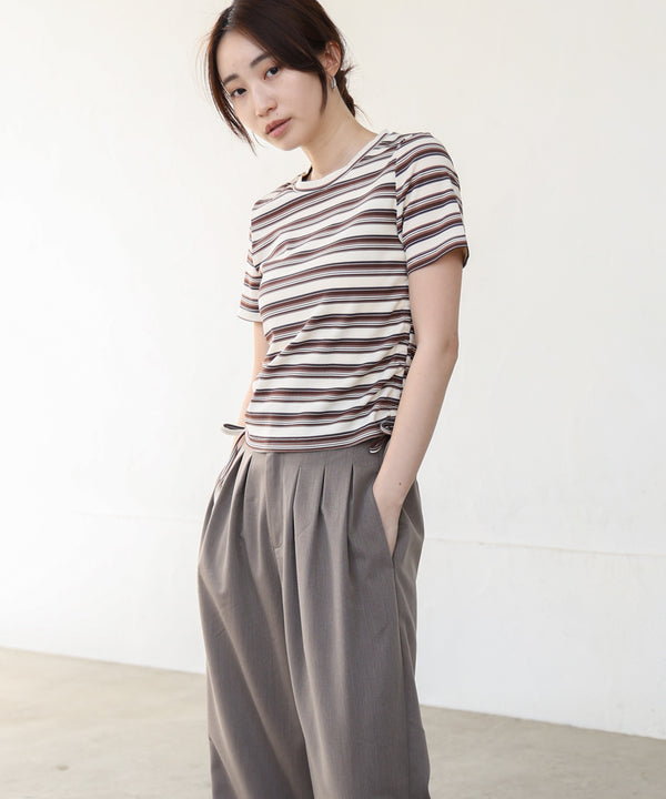 マルチボーダーサイドシャーリングＴシャツ