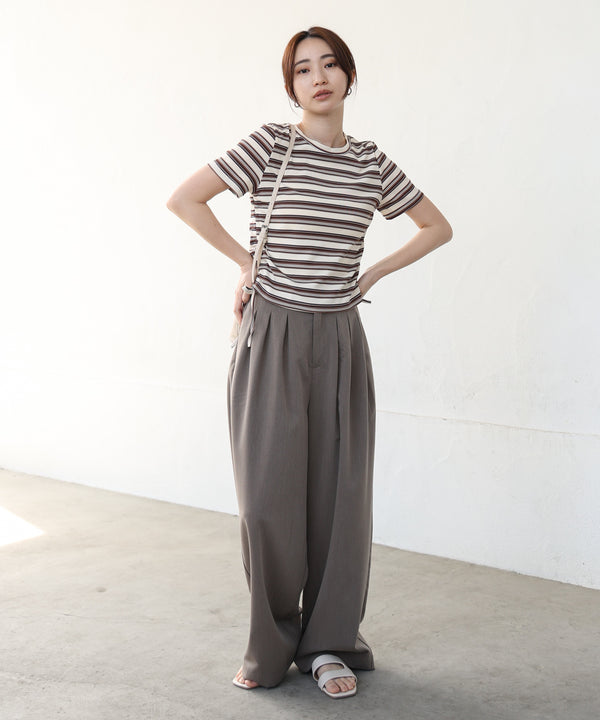 マルチボーダーサイドシャーリングＴシャツ