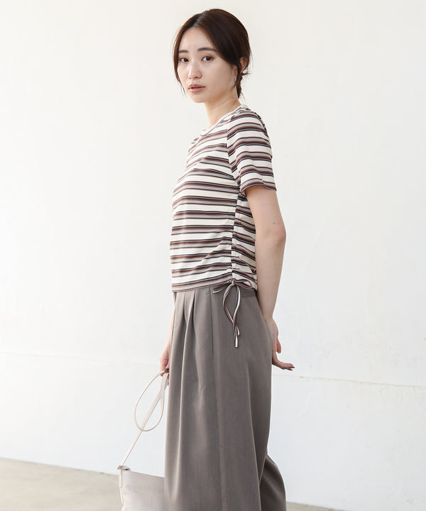マルチボーダーサイドシャーリングＴシャツ