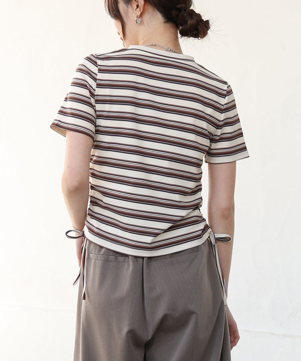 マルチボーダーサイドシャーリングＴシャツ