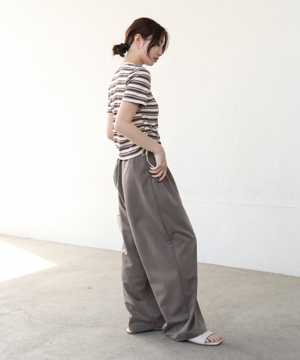 マルチボーダーサイドシャーリングＴシャツ