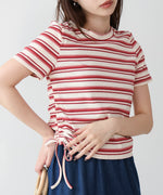 マルチボーダーサイドシャーリングＴシャツ