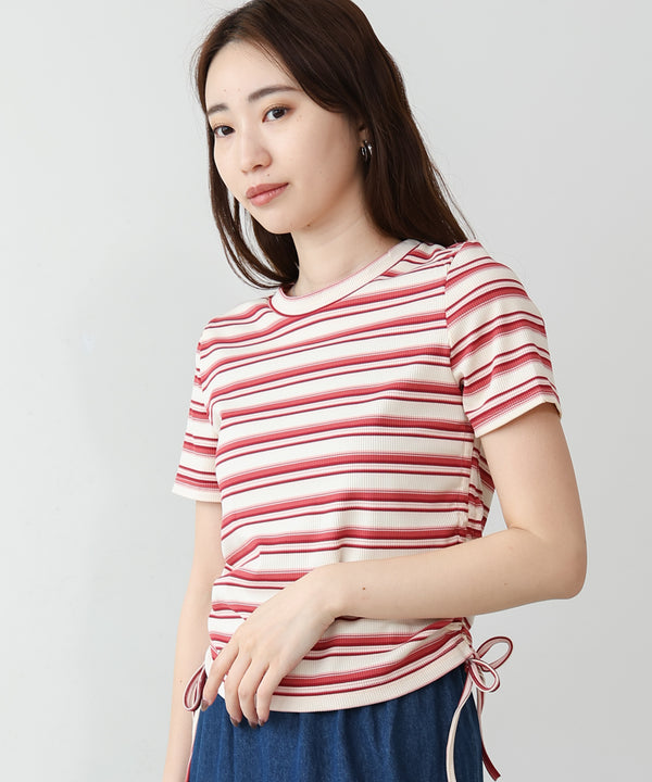 マルチボーダーサイドシャーリングＴシャツ