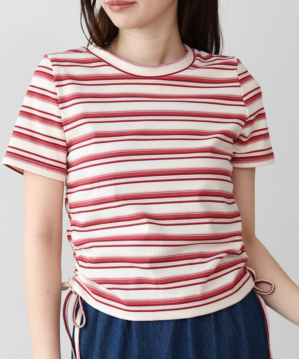 マルチボーダーサイドシャーリングＴシャツ