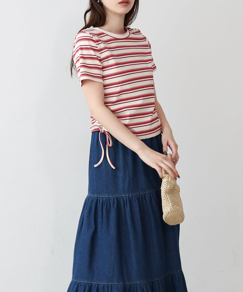 マルチボーダーサイドシャーリングＴシャツ