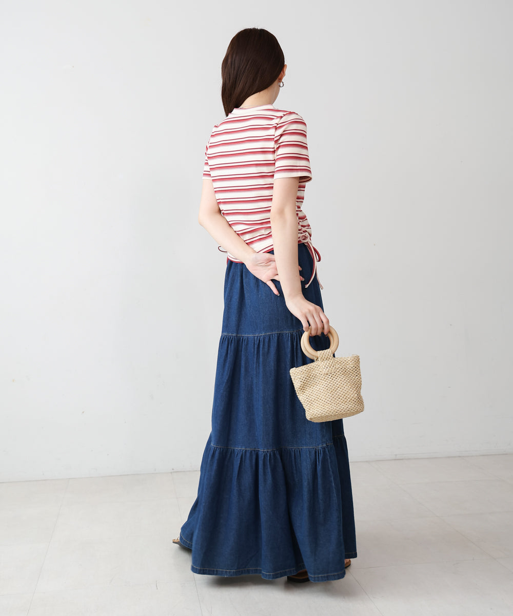 マルチボーダーサイドシャーリングＴシャツ