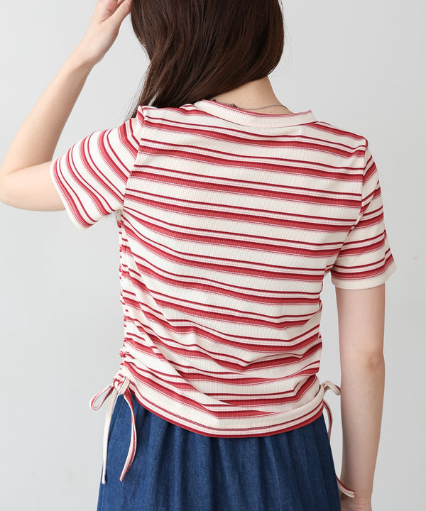 マルチボーダーサイドシャーリングＴシャツ