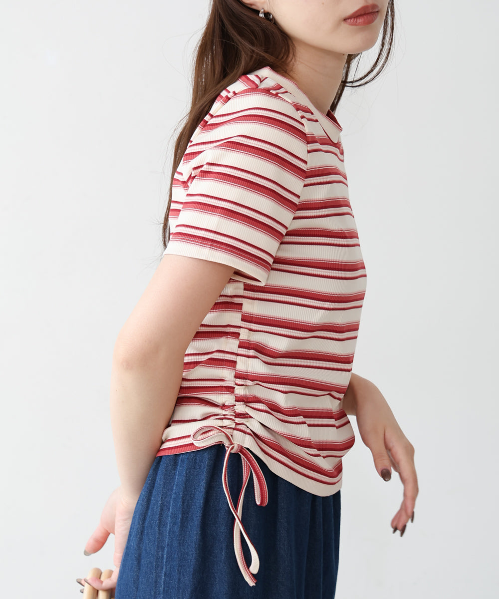 マルチボーダーサイドシャーリングＴシャツ