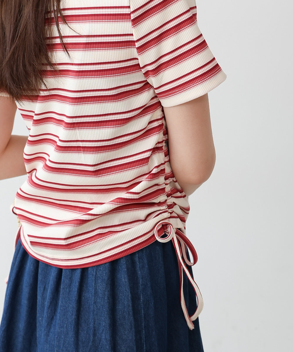 マルチボーダーサイドシャーリングＴシャツ