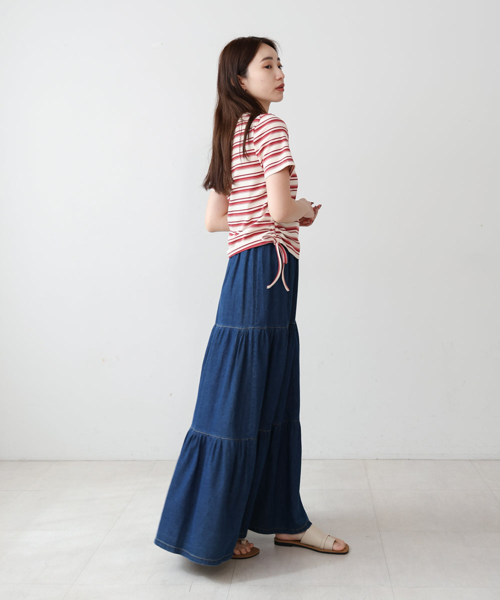 マルチボーダーサイドシャーリングＴシャツ