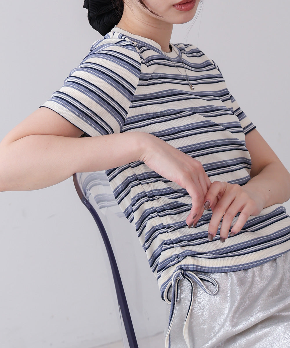 マルチボーダーサイドシャーリングＴシャツ