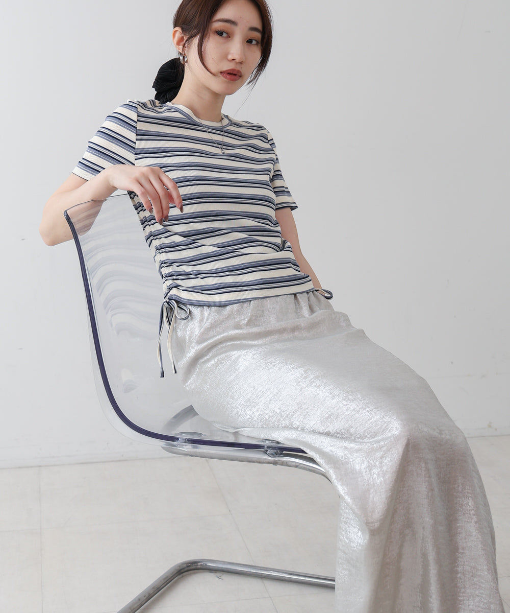 マルチボーダーサイドシャーリングＴシャツ