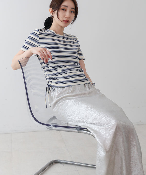 マルチボーダーサイドシャーリングＴシャツ