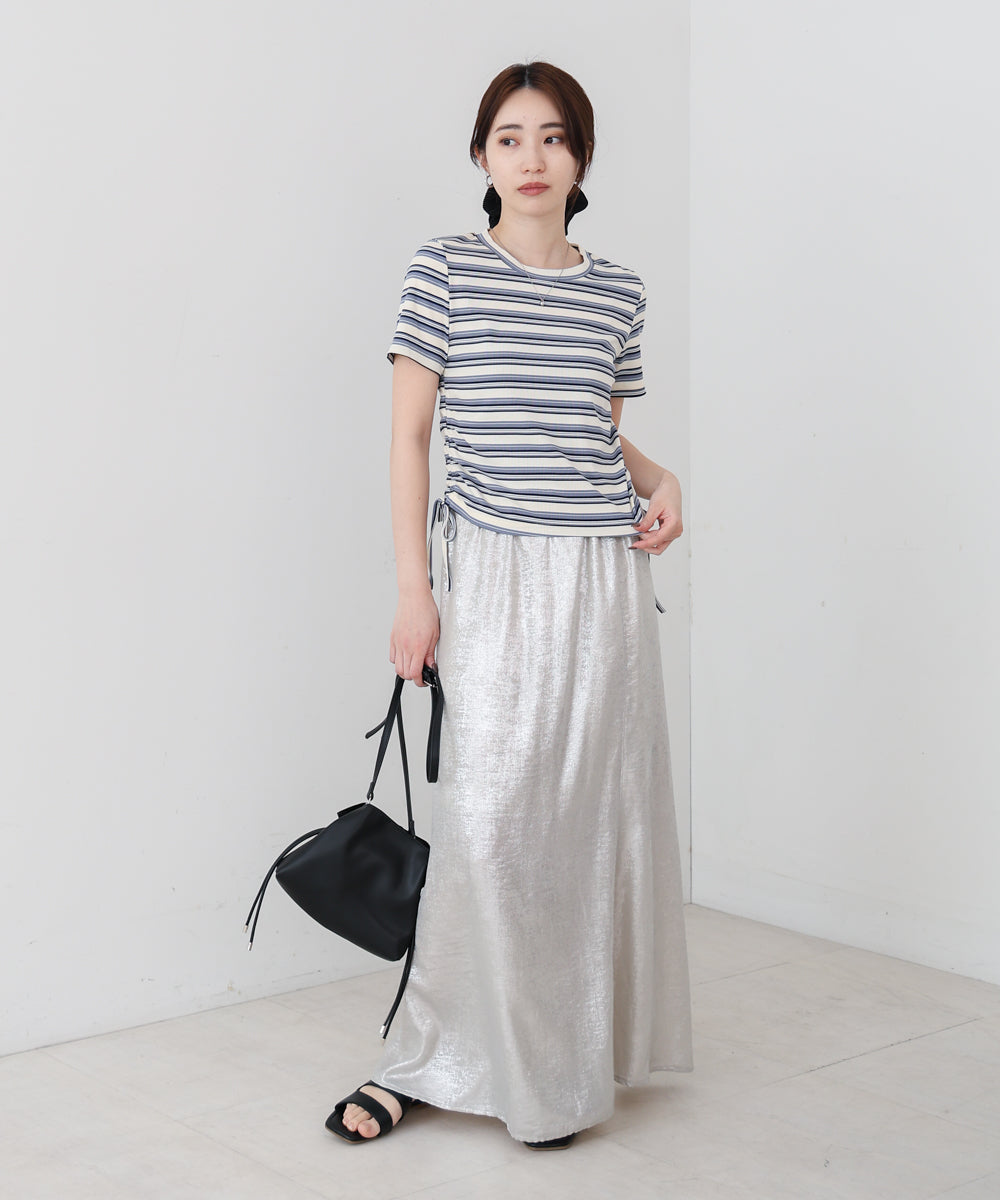 マルチボーダーサイドシャーリングＴシャツ