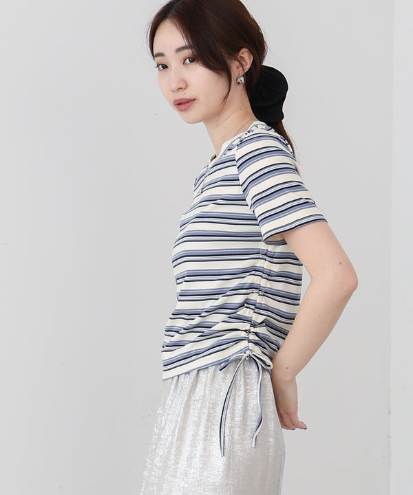 マルチボーダーサイドシャーリングＴシャツ