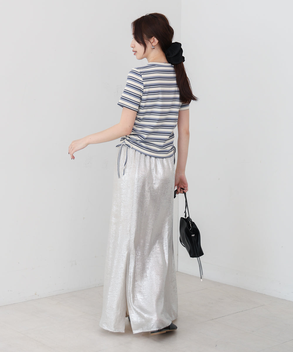 マルチボーダーサイドシャーリングＴシャツ