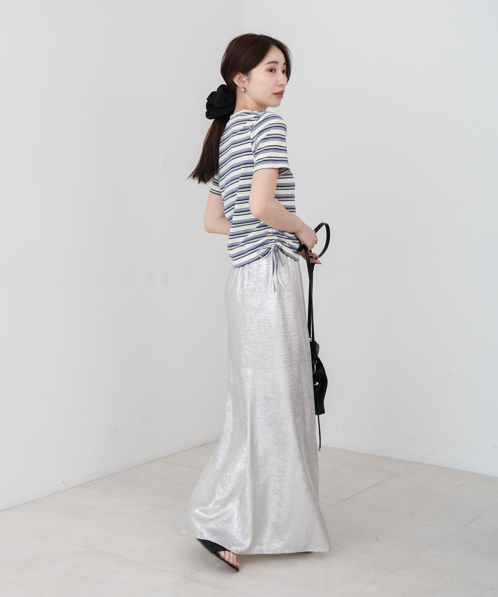 マルチボーダーサイドシャーリングＴシャツ