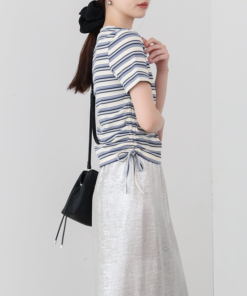 マルチボーダーサイドシャーリングＴシャツ