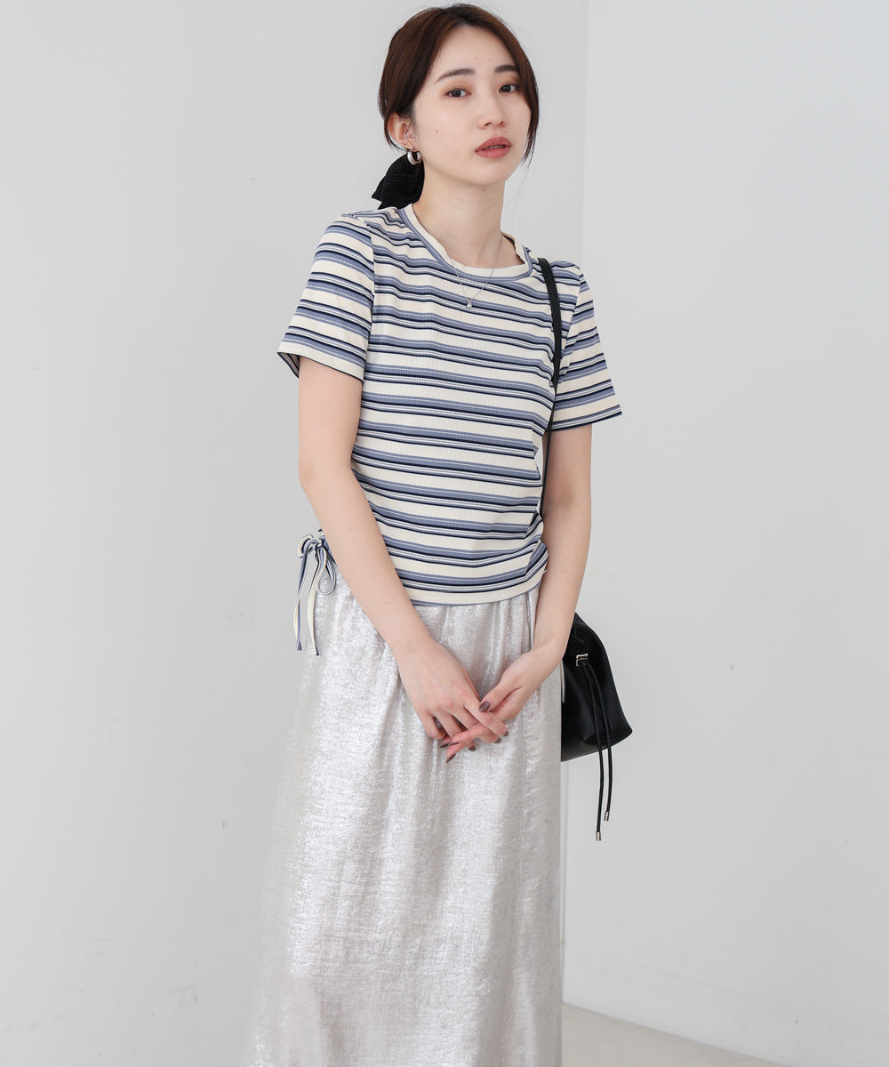 マルチボーダーサイドシャーリングＴシャツ