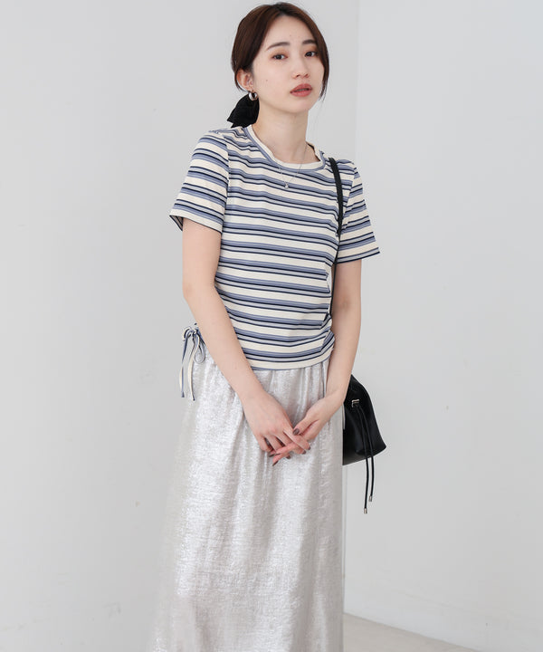 マルチボーダーサイドシャーリングＴシャツ